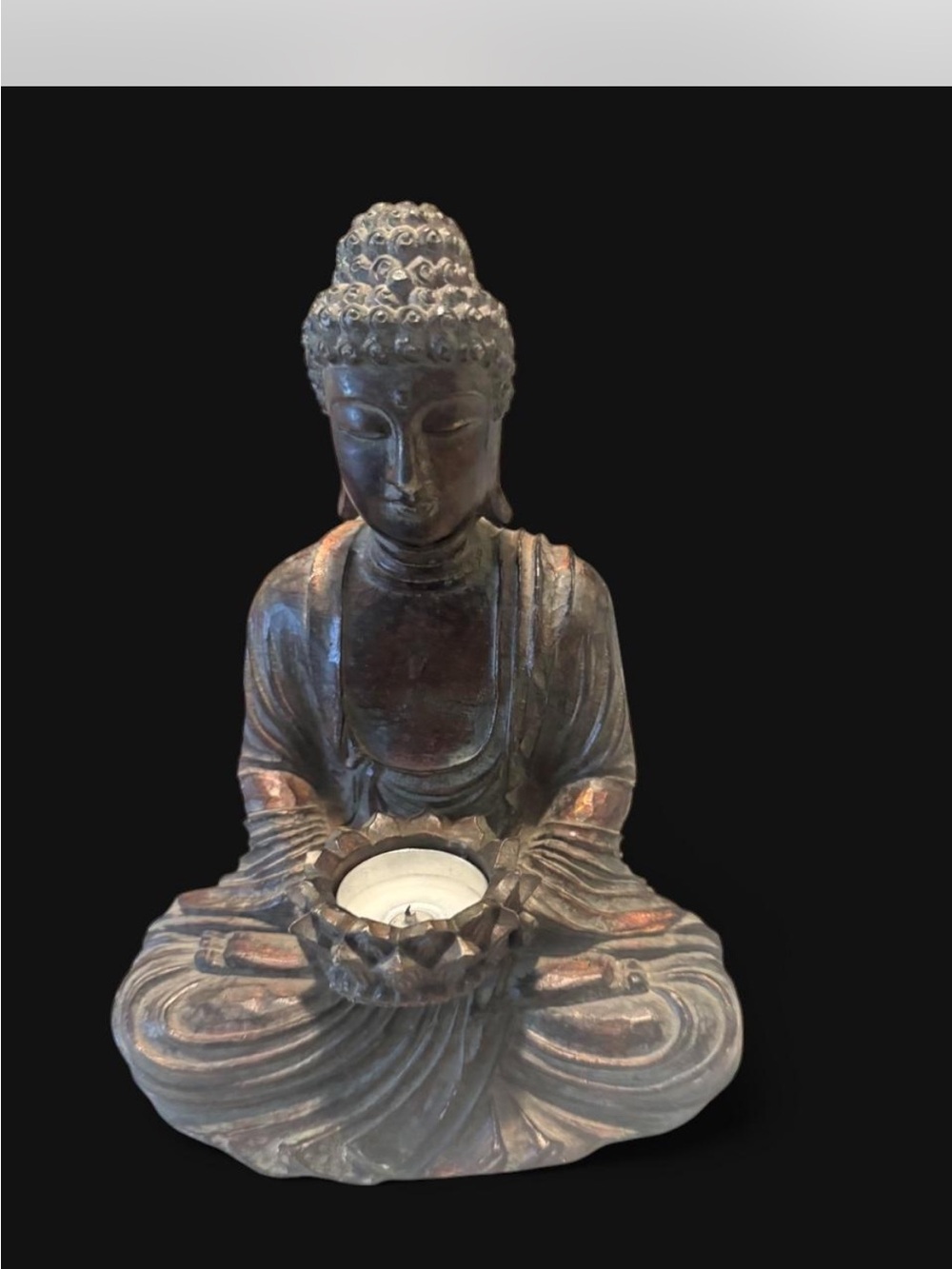 Serene Seated Buddha Candle Holder in Antique Bronze Tone